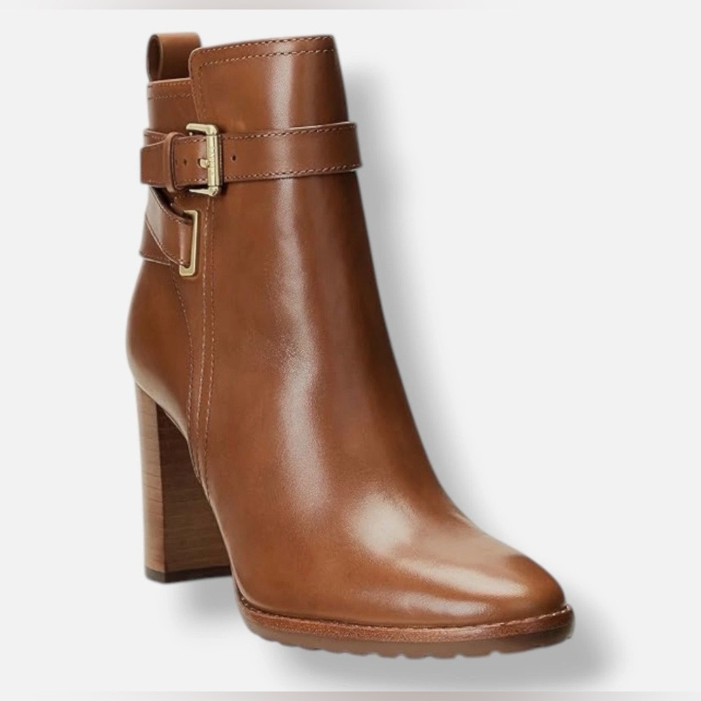 New Lauren Ralph Lauren Madisyn Polo Tan Leather Buckled Bootie size 5